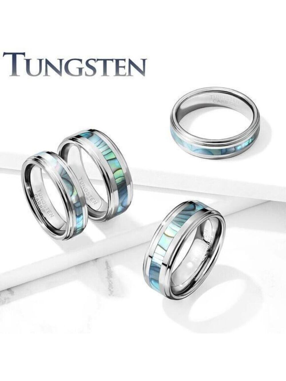 New Tungsten carbide Abalone Inlay Center Ring size 5‎